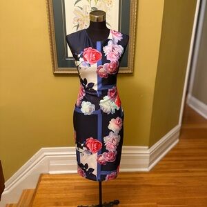 Vince Camuto Floral Midi Dress - Black and Pink